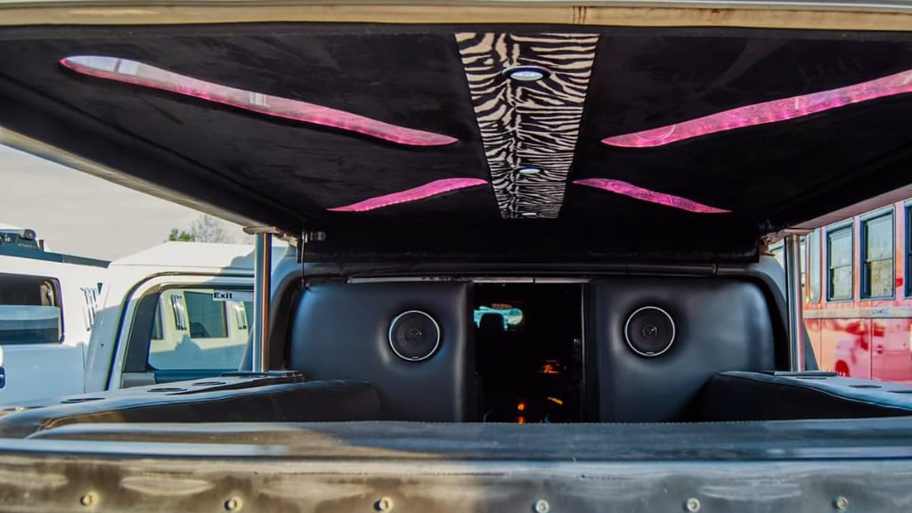Stretch Hummer with outdoor party deck Closeup