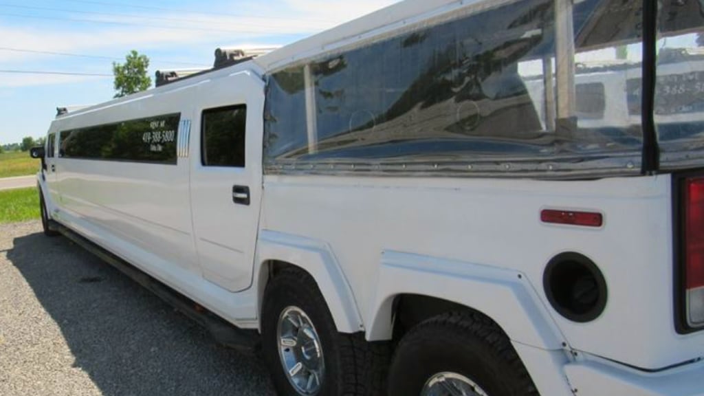 Stretch Hummer with outdoor party deck detail